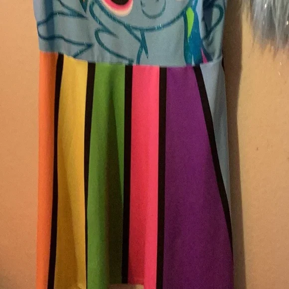 My little Pony Rainbow Dash costume dress with faux fur leg warmers. No size tag - Picture 3 of 7